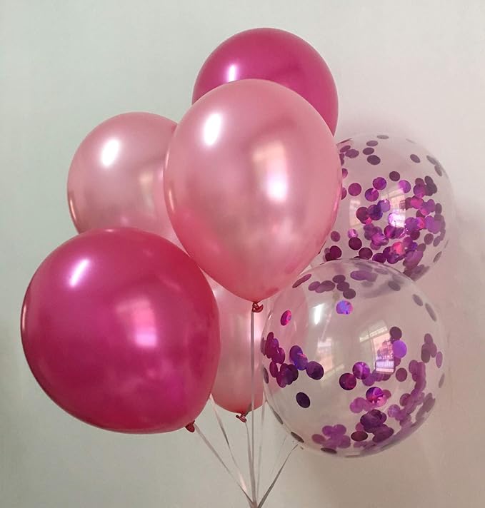 Confetti Balloons Hot Pink - Metallic Dark Pink Balloons for Girls Birthday Fushia Bridal Baby Shower Party Decorations 12inch 50Packs