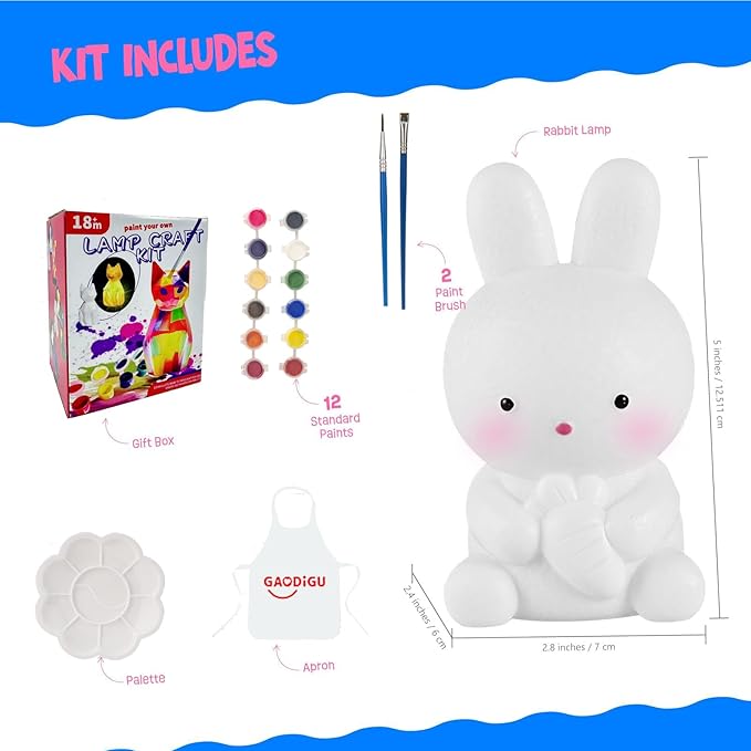 Paint Your Own Lamp - DIY Painting Kit, Painting Kit Arts & Crafts for Kids Ages 8-12, Art Supplies Birthday Easter Party Holiday Gift (Rabbit)