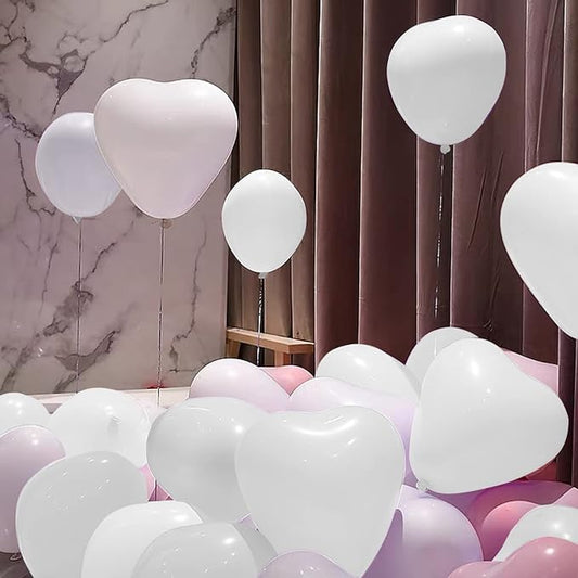 50 10-inch White Color Heart shaped Latex Balloons for Valentines Day,Propose Marriage,Wedding Party.
