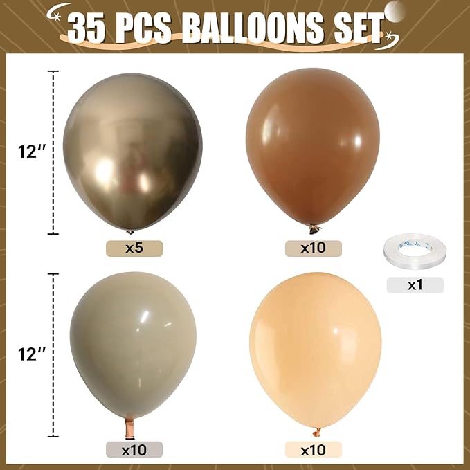 Brown Gold Balloons, 12 inch Double Stuffed Brown Gold and Cream Beige Balloons for Neutral Baby Shower Boho Wedding Birthday Party Decorations