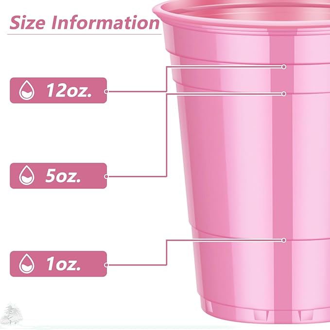 Dualshine 100 Pack Pink Plastic Cups 16 oz, Disposable Cups for Party, Heavy Duty Drinking Cups, Graduation Shot Cup for Wedding Birthday Beer Taste Serving Snack Sample Tastings Barbecues Picnic
