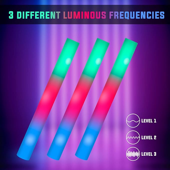 44 PCS Foam Glow Sticks Bulk with 3 Modes Colorful Flashing, Glow Sticks Pack, Foam Light Up Sticks, Glow in Dark Party Supplies for Wedding, Raves, Party, Halloween, 4th of July