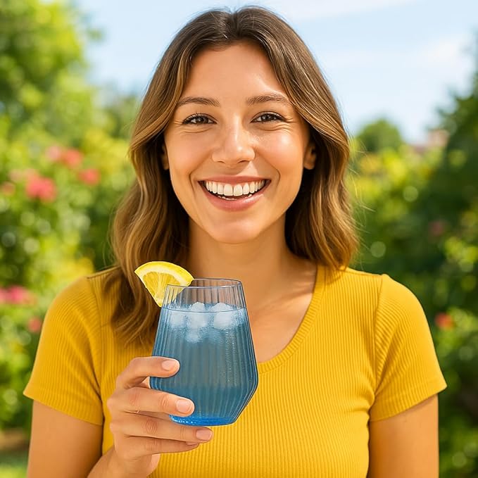 48 Pack Ribbed Origami Ripple Plastic Glasses 24 9oz Stemless Champagne Flutes & 24 12oz Cups BPA-Free, Disposable, Shatterproof Drinkware for Weddings, Bars, Events (Color Collection Ribbed)