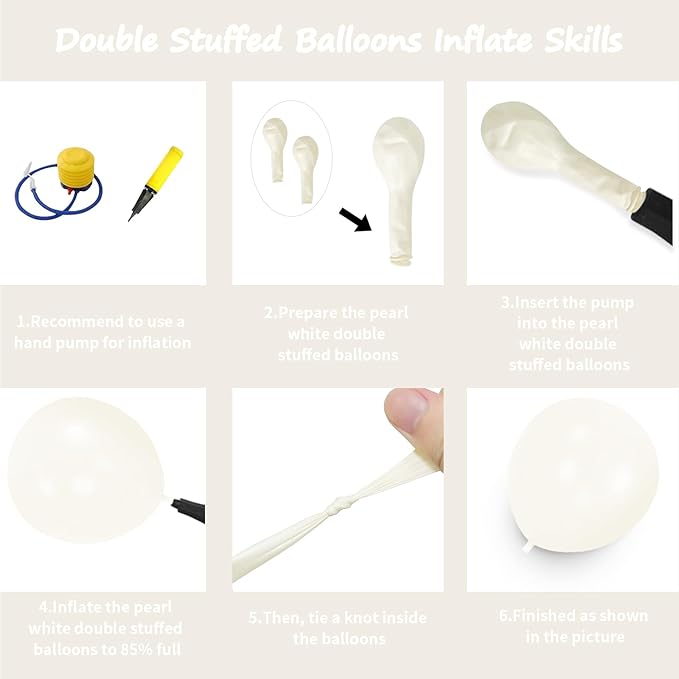 Pearl White Balloons With Pearl Stickers, 98PCS Pearl Standard White Double Stuffed Balloons Garland Arch Kit, 18/12/10/5 inch Different Size Balloons for Wedding Bridal Baby Shower Decorations