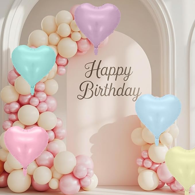 Pastel Heart Balloons, 10 Pcs Macaron Heart Shape Balloon, 18 Inch Pastel Pink Purple Teal Blue Yellow Foil Valentines Balloons for Kids Candy Birthday Wedding Valentines Baby Shower Party Decorations