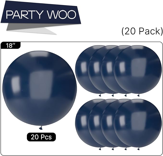 PartyWoo Navy Blue Balloons 20pcs 18 Inch Matte Helium Dark Blue Latex Balloons for Graduation Wedding Anniversary Sports Theme Boy Baby Shower Men Birthday Bachelorette Party Decorations Blue-Y72