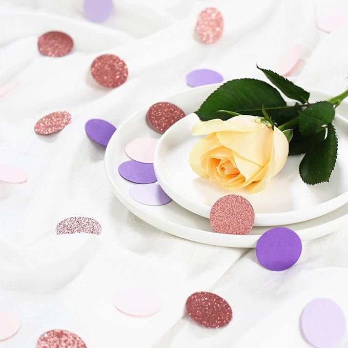 Rose-Gold Pink-Purple Party Decorations Confetti - 300pcs Baby Shower Decorations for Girl Women Birthday Table Scatter,Bachelorette Wedding Engagement Decor Lasting Surprise