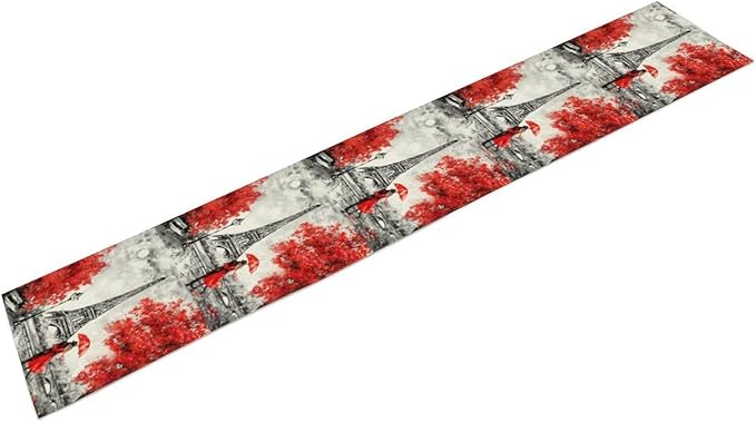 Paris Eiffel Tower Table Runner, Watercolor Eiffel Tower Dinner Runner for Farmhouse Kitchen Dining Table Holiday Party Decoration 13 x 36 in