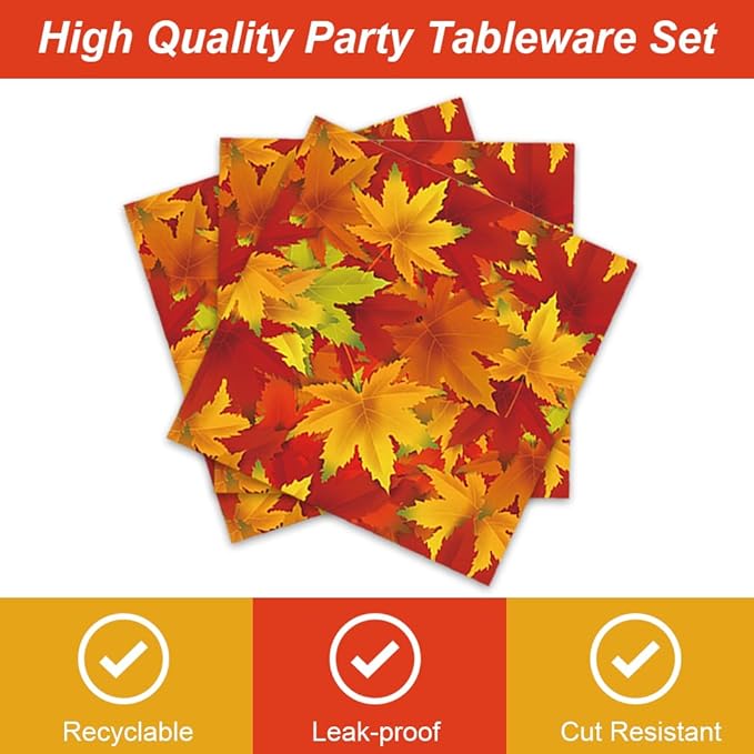 40Pcs Fall Birthday Party Decorations Disposable Autumn October Tableware Set Decor Orange Falling Maple Leaves Birthday Plates and Napkins Supplies Fall Decorations Thanksgiving Party Decorations