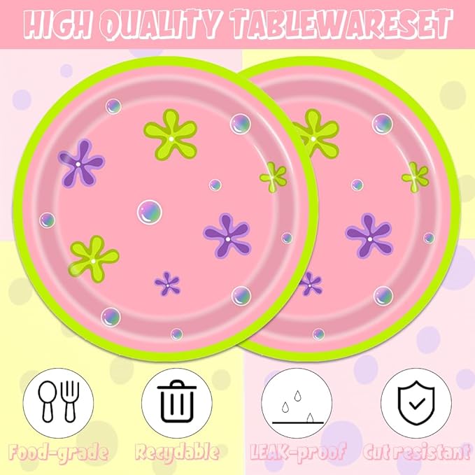 40Pcs Yellow Sponge Cartoon Birthday Plates and Napkins Party Decorations,Yellow and Pink Sponge Themed Party or Baby Shower Supplies Set for 20 Guests