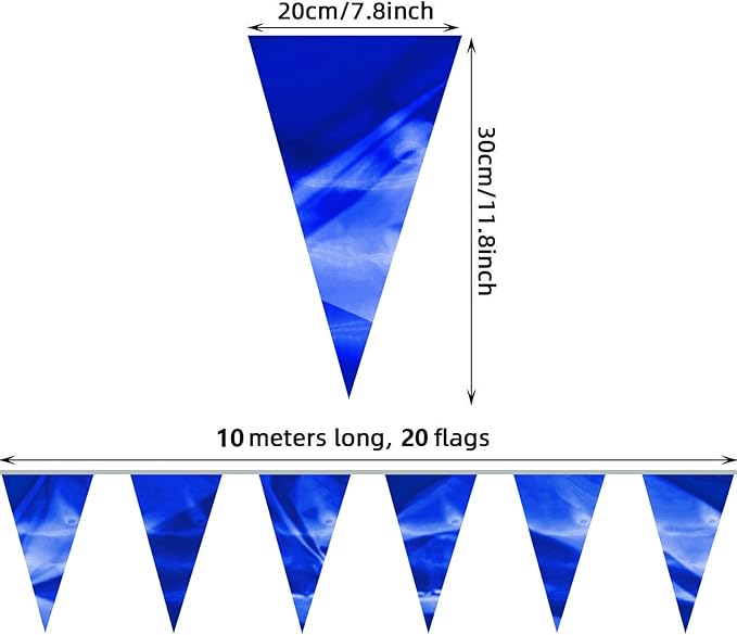 65FT Blue Glitter Triangle Pennant Banner Flag Metallic Bunting Fabric Garland for Christmas Graduation Wedding Engagement Anniversary Bachelorette Birthday Bridal Shower Valentine's Party Supplies