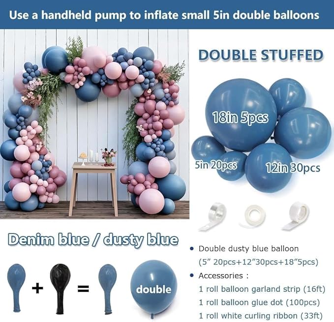 Dusty Blue Balloons Different Sizes Double Stuffed Dark Slate Blue Balloon Garland Arch Kit for Baby Shower Birthday Bridal Fall Halloween Party Decoration