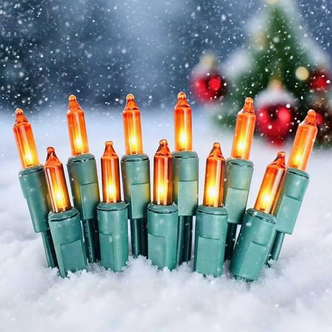 Christmas Lights 100 Counts,Orange Bulb with Green Wire Indoor Outdoor,Connectable of Lighting String,Decorations for Holiday, Party,Festival,Christmas String Lights (Green-Orange)