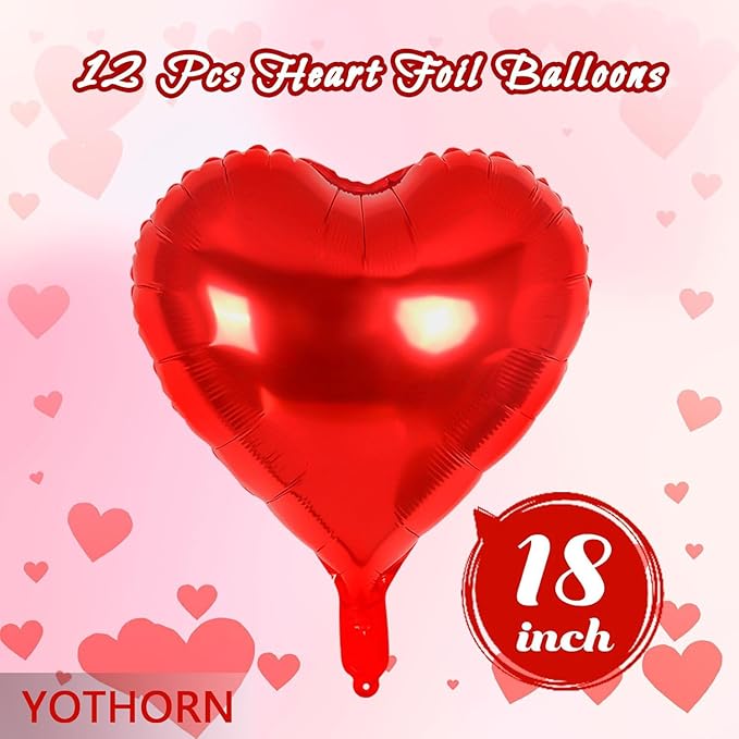 12 Pcs Red Heart Balloons,18 Inch Heart Foil Balloons Love Balloon Valentine Balloon for Birthday Party Wedding Engagement Party Baby Shower Valentine Day Decorations (red)