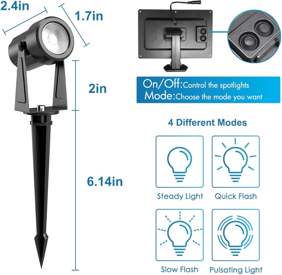 Zyan Solar Landscape Spotlights Outdoor, Auto On/Off, 3 Monocrystalline Panels & USB-C Powered 16200mAh Dusk to Dawn Lighting IP65 Waterproof Warm White LED Spot Lights for Yard Pathway Trees 12 Pack