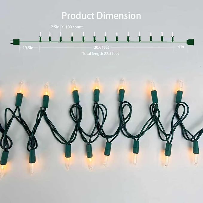 Christmas Lights 100 Counts, Indoor Outdoor,Green Wire Connectable of Lighting String Warm White,Decorations for Holiday, Party,Festival,Christmas String Lights (Green-Warm White)