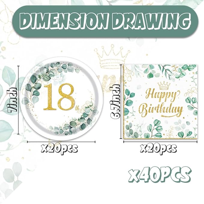 40PCS 18th Birthday Decorations for girls boys Sage Green Birthday Decorations Include Plates Napkins For 20 Sage Green Party Decorations