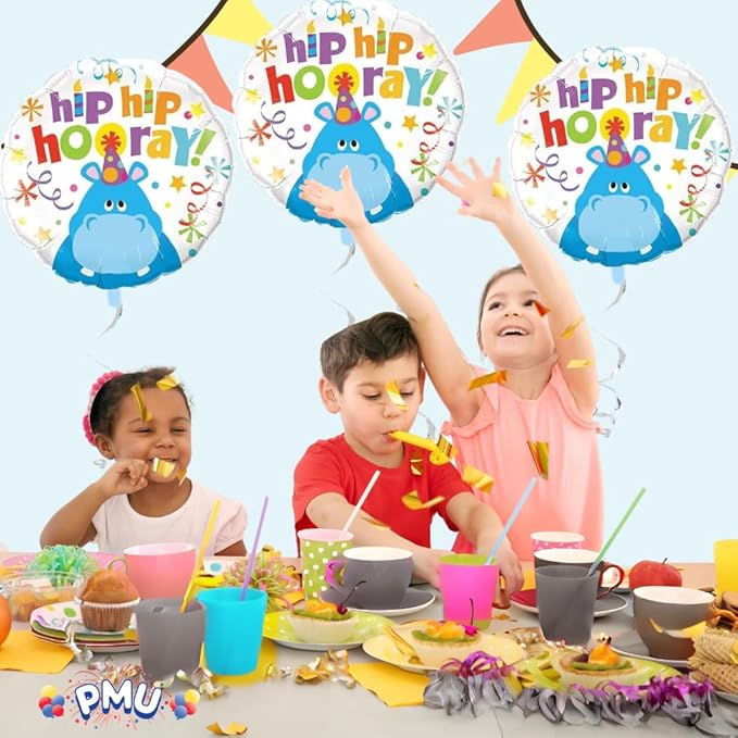 PMU Happy Birthday Hip Hip Hooray Hippo 18 Inch Mylar Foil Balloon Pkg/1