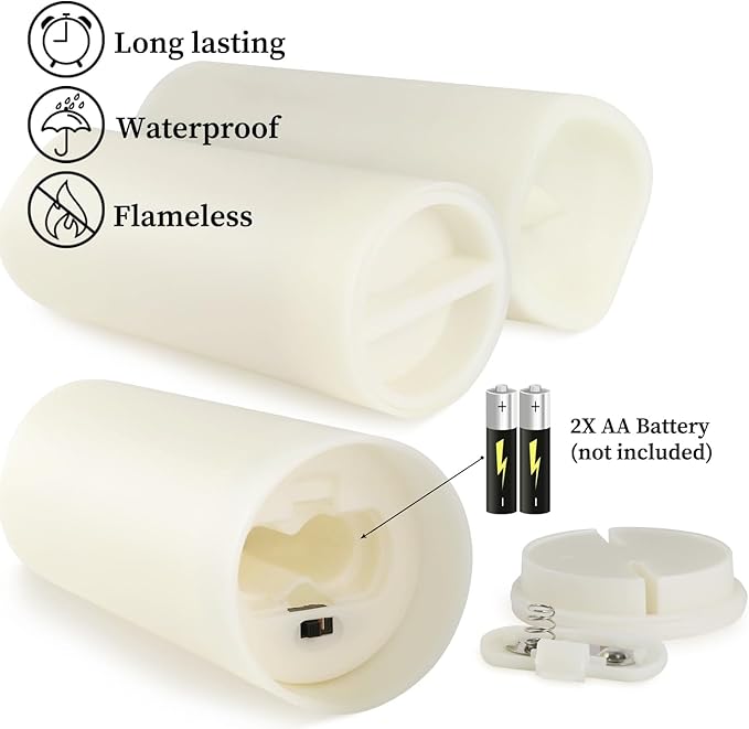 Set of 24 Waterproof Outdoor Flameless Candles, LED Candles with 4 Remote and Timer,(H 4" 5" 6" x D 2.2"),for Christmas,Halloween,Wedding,Festival