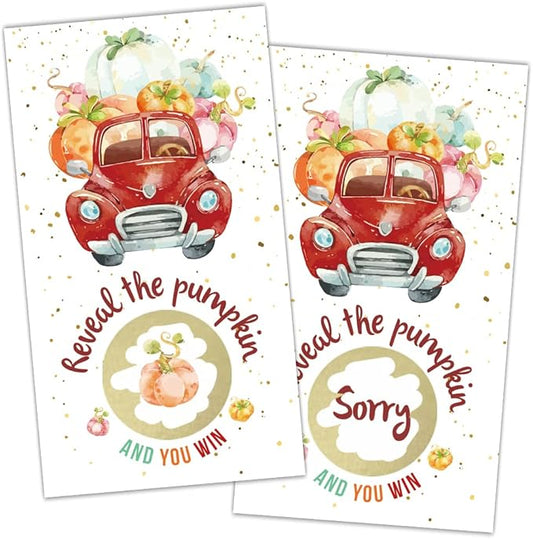 REWIDPARTY Thanksgiving Party Game Scratch Off Cards（32 PCS） Pumpkin Truck Scratch Off Cards Funny Thanksgiving Raffle Tickets Prizes for Family Kids Adults Harvest Pumpkin Party Game Supplies