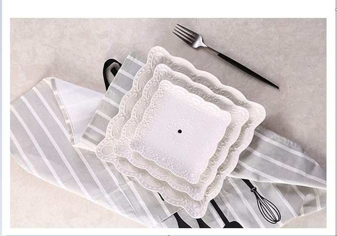 Sumerflos 3 Tier Porcelain Cupcake Stand, Tiered Serving Cake Stand, Square White Embossed Dessert Stand, Weddings Parties Pastry Serving Tray