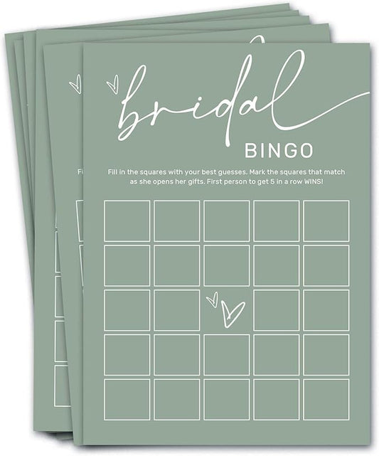 Bridal Shower Bingo, What Will The Bride to Be Receive, 25Pcs Bridal Bingo Game Cards, Engagement Party Games for Guests, Minimalist Green Wedding Party Supplies - C18