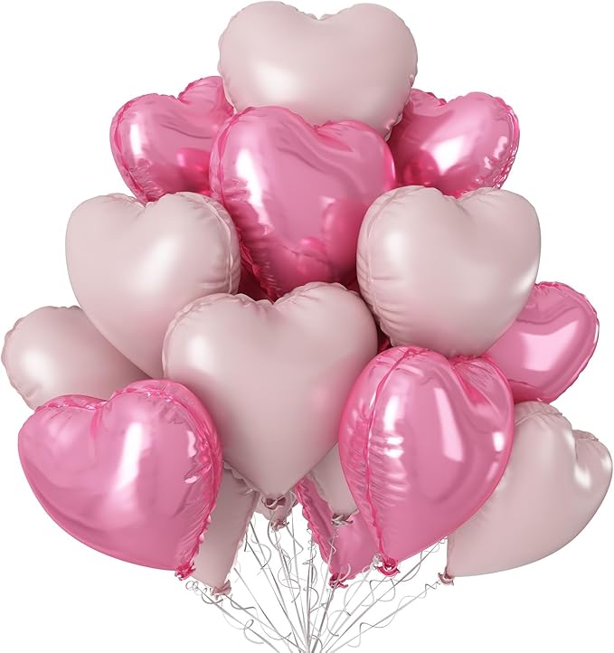 Light Pink Heart Balloons,12Pcs 18 Inch Pastel Baby Pink Helium Foil Love Heart Shaped Balloons for Bridal Wedding Engagement Party Anniversary Birthday Baby Shower Valentines Day Decorations