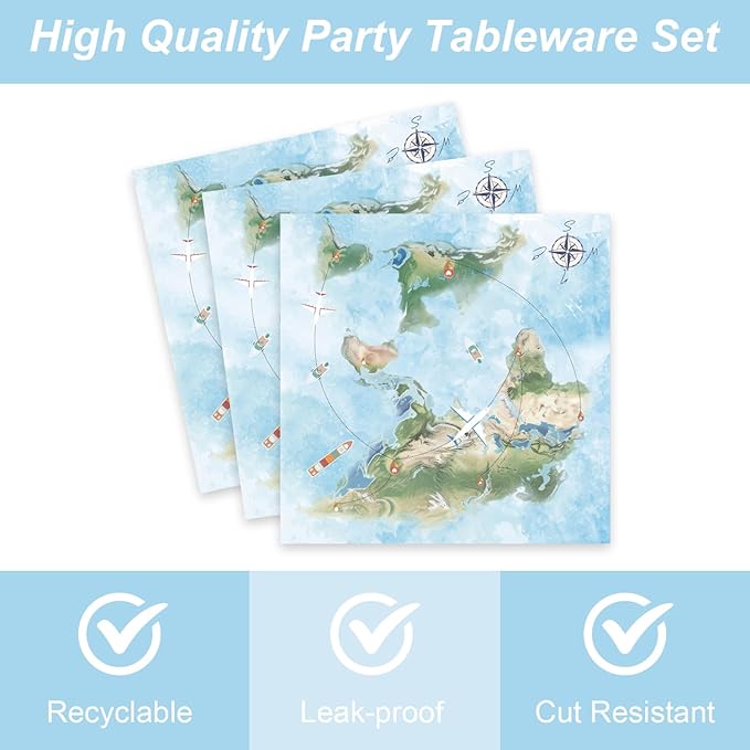 96Pcs Travel Themed Supplies Adventure Awaits Party Decorations Around the World Party Plates and Napkins Forks for 24 Guests - Disposable Tableware Travel for Baby Shower Birthday Decorations