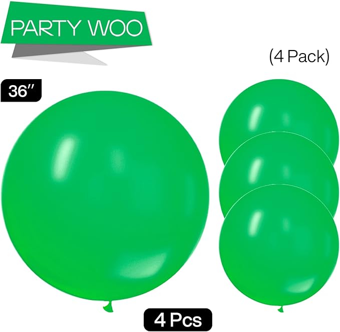 PartyWoo Green Balloons 4 pcs 36 Inch Extra Large Big Jumbo Giant Matte Kelly Green Latex Balloons for Wedding Baby Shower St Patrick's Day Birthday Graduation Jungle Party Decorations Green-Y24