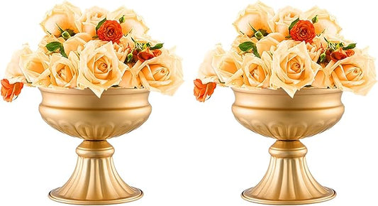 VEVOR 10PCS 16cm/6.3” Tall Wedding Flower Vase, Metal Wedding Centerpiece, Gold Floral Arrangement Stand Display Rack for Tables Wedding Dinner Party, Anniversary Ceremony Birthday Event Decor