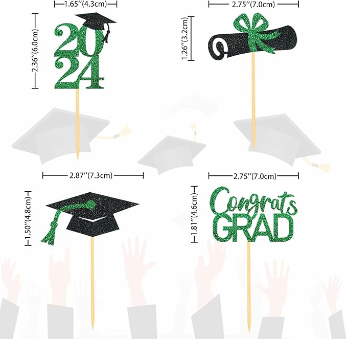 24Pcs Graduation Cupcake Toppers, Graduation Cupcake Picks for Cupcake Food Decorations - Class of 2025 Cupcake Toppers Supplies (Green)