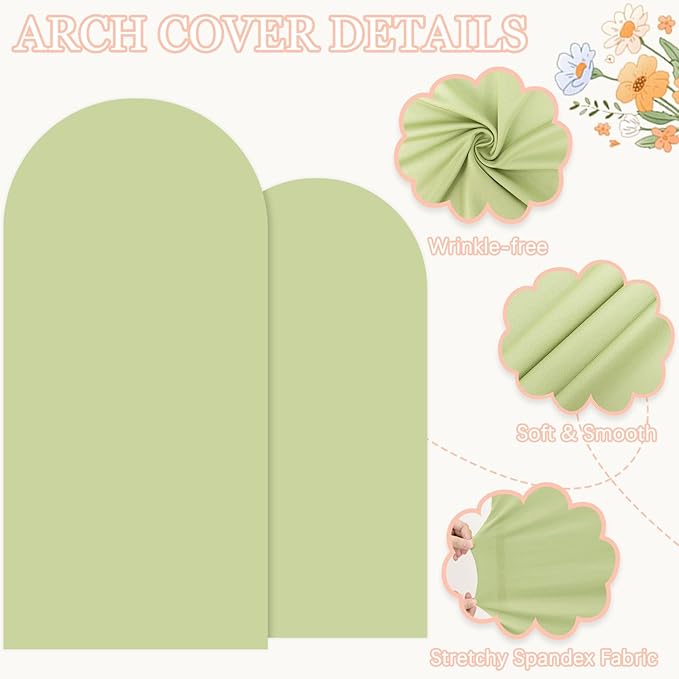 Metal Arch Backdrop Stand and Cover Set 7.2FT & 6FT Wedding Arch Stand Backdrops with Arch Stand Covers Sage Green Backdrop Cover for Arched Frame Stands for Birthday Party Holiday Decor