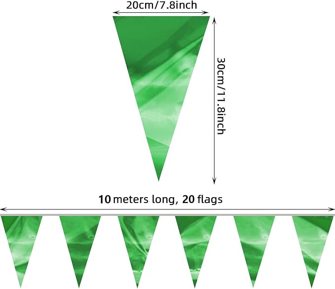 32.8FT Green Glitter Triangle Pennant Banner Flag Metallic Bunting Fabric Garland for Christmas Graduation Safari Birthday Tropical Jungles Wedding Bachelorette Engagement Party Decoration Decor