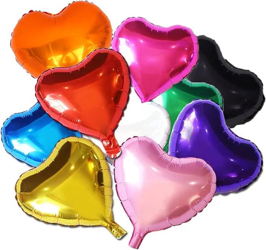 20 Assorted Color Heart Shaped Balloons 18 Inches 10 Kinds of Rainbow Party Foil Balloons, Foil Balloons for Party Decoration, Birthday Party Supplies or Wedding Ceremony