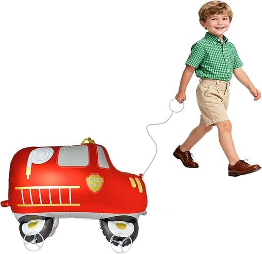 Walking Fire Truck Balloons, Self-Standing Red Fire Truck Foil Balloons for s Birthday Party Decorations, Firefighter Themed Party Supplies(Number 1)