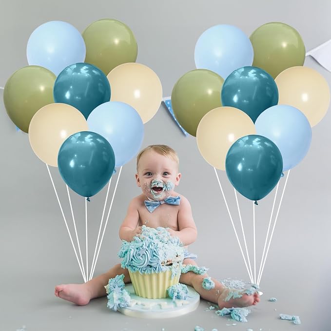Sage Green Blue Balloons 60 Pcs 12 Inch Dusty Blue Sage Green Cream Balloons Avocado Slate Beige Apricot Balloon for Boys Men Hole in One Golf Boho Goose Baby Shower Birthday Party Decorations