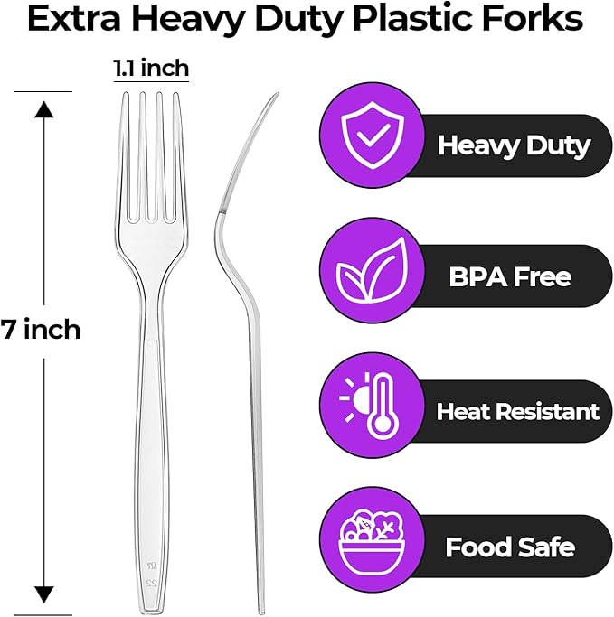 [400 Count] Heavy Duty Clear Plastic Forks Disposable Plastic Fork Bulk Utensils Reusable Cutlery Set Thick Plasticware Silverware for Party,Every Day Use,Picnic,Camping,Wedding,Barbecues