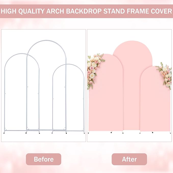 (7.2FT, 6.6FT, 6FT) Wedding Arch Cover Set of 3 Dusty Rose Spandex Fitted Arch Cover for Round Top Chiara Backdrop Stand Covers for Birthday Party Banquet Photo Background Decoration