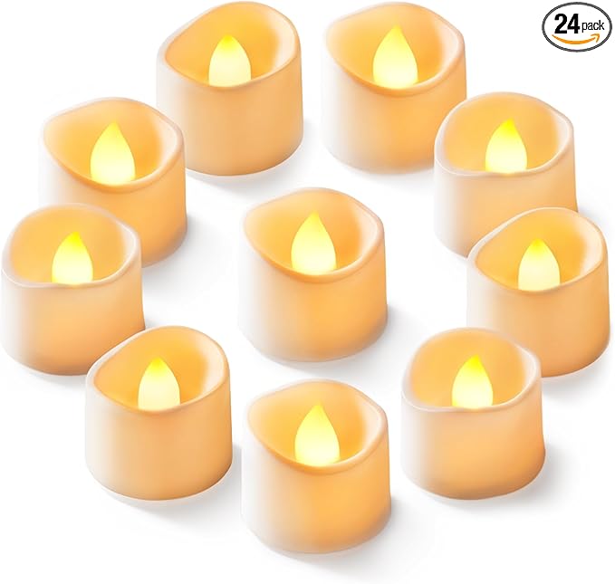 Homemory 24-Pack Flameless LED Tea Lights Candles Battery Operated, 200+Hour Fake Electric Candles TeaLights for Votive, Aniversary, Wedding Centerpiece Table Decor, Funeral, Halloween, Christmas