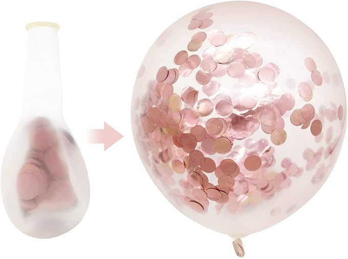 Rose Gold Confetti Latex Balloons, 50 pack 12 inch Birthday Balloons with 33 Feet Rose Gold Ribbon for Party Wedding Bridal Shower Decorations