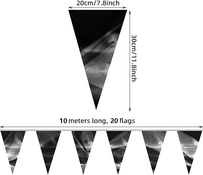 65FT Black Glitter Triangle Pennant Banner Flag Metallic Bunting Fabric Garland for Christmas Graduation Wedding Engagement Bachelorette Holiday Halloween Celebration Valentine's Party Supplies