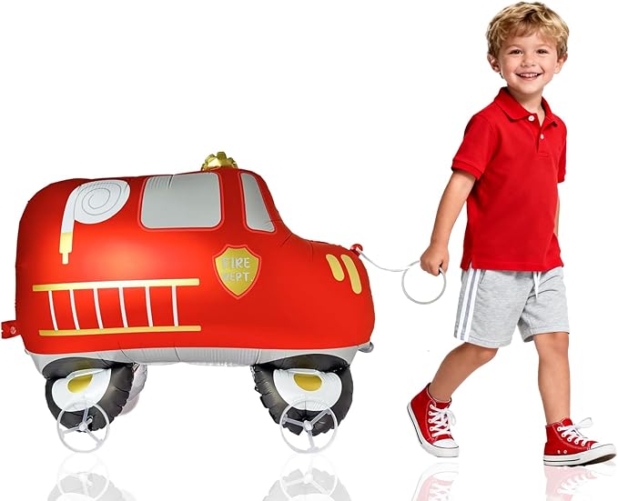 Walking Fire Truck Balloons, Self-Standing Red Fire Truck Foil Balloons for s Birthday Party Decorations, Firefighter Themed Party Supplies(Number 1)