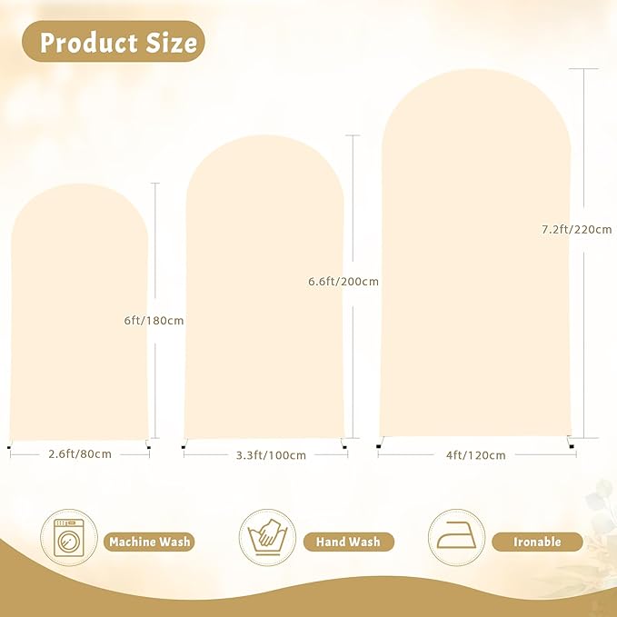(7.2FT, 6.6FT, 6FT) Wedding Arch Cover Set of 3 Champagne Spandex Fitted Arch Cover for Round Top Chiara Backdrop Stand Covers for Birthday Party Banquet Photo Background Decoration