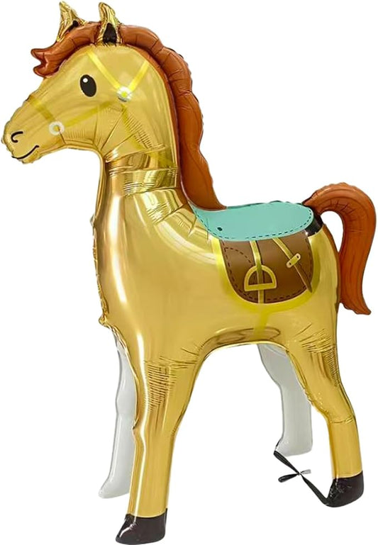 Jumbo 3D Inflatable Horse Balloon,58" Standing Animal Noble Horse Foil Balloon for Party Decoration,Western Cowboy Themed Equestrian competition performance Birthday Party Supplies (Gold)