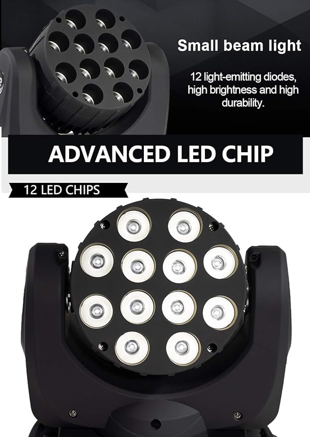 SHEHDS Moving Head Light Wash LED 12x12W RGBW 4in1 DJ Lights Lighting Professional 9/16 Channels DMX512 Sound Activated Strobe Effect Stage Lights for Christmas Events Night Clubs Disco KTV Bar