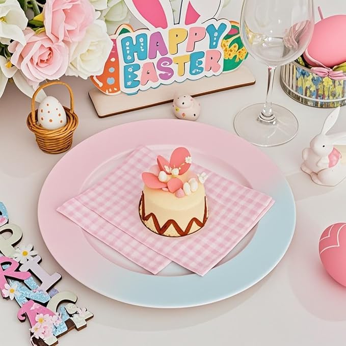 FLOWERCAT 100-Count 2-Ply Pink Checkered Cocktail Napkins Checkered - Pink Cocktail Napkins Disposable Premium Quality- 5“ x 5" Paper Napkins for Easter Party,Bar,Birthday,Mother's Day