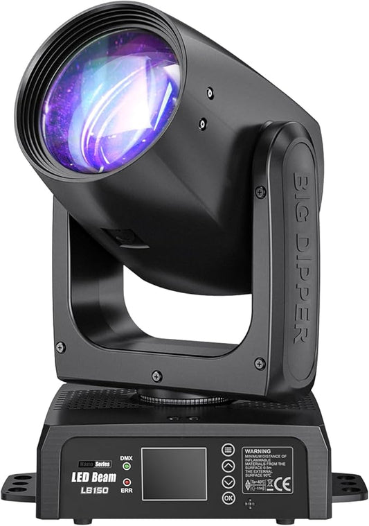 Big Dipper LB150 150W Moving Head Beam Light - DMX512 Controlled Stage Lighting with 12 Colors & 12 Gobos, Sound-Active, Auto Programs for DJ Show Concert Beam Angle 2.8°