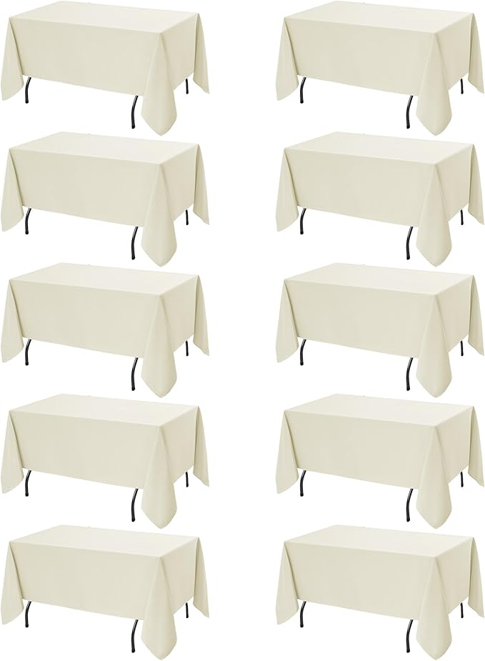 10-Pack Ivory Tablecloths for Rectangle Tables, 60 x 120 Inches, Stain-Resistant Polyester Fabric for 6 Foot Tables - Washable Table Covers for Weddings, Banquets, Birthday Parties, Events