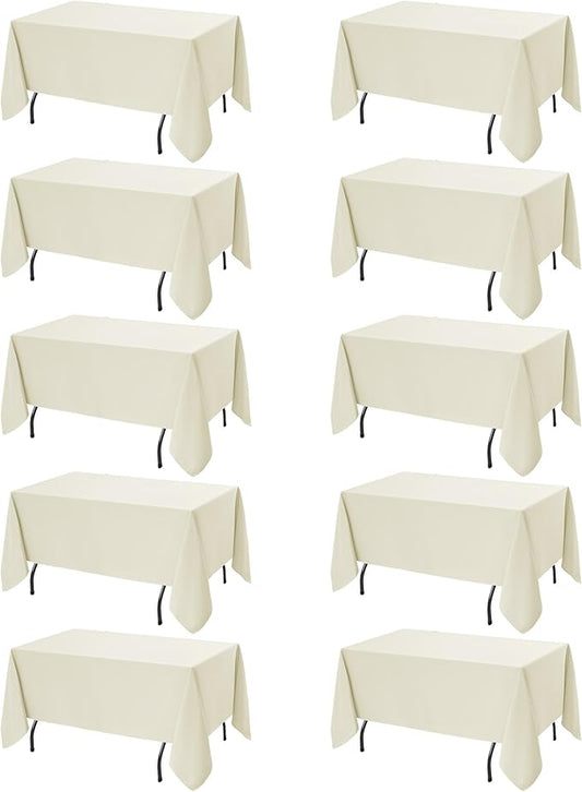 10-Pack Ivory Tablecloths for Rectangle Tables, 70 x 120 Inches, Stain-Resistant Polyester Fabric for 6 Foot Tables - Washable Table Covers for Weddings, Banquets, Birthday Parties, Events