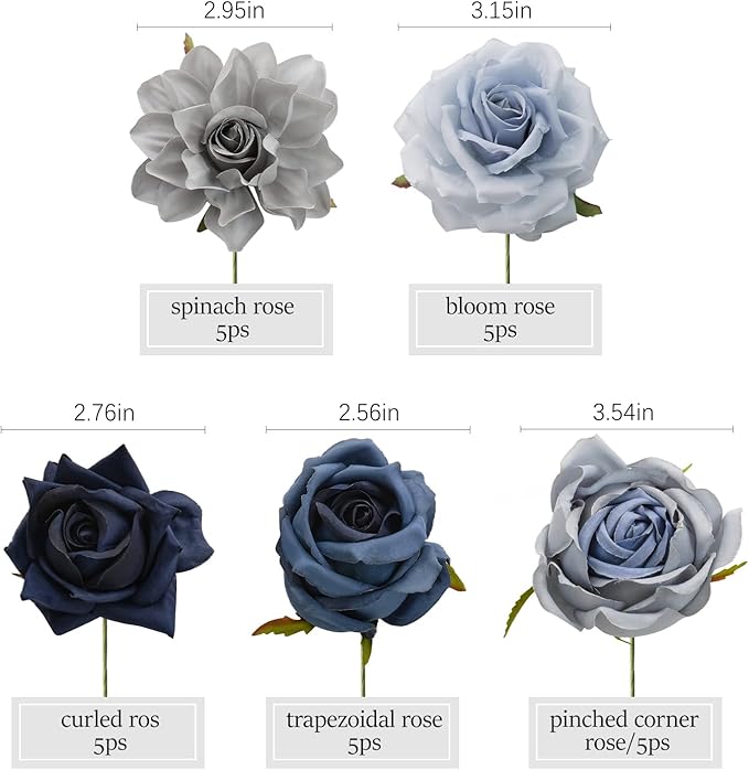 TINGE TIME Artificial Flowers, 25pcs Real Looking Gradient Blue Rose Fake Roses w/Stem for DIY Wedding Bouquets Centerpieces Arrangements Party Baby Shower Home Decorations